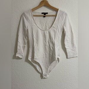 Forever 21 White Long Sleeve Bodysuit